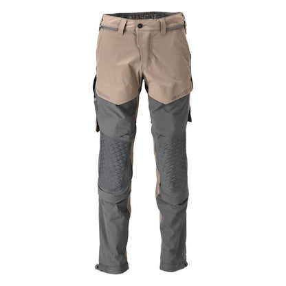 Pantalón con bolsillos en las rodillas, tejido elástico, pantalón claro, beige arena oscuro/gris antracita