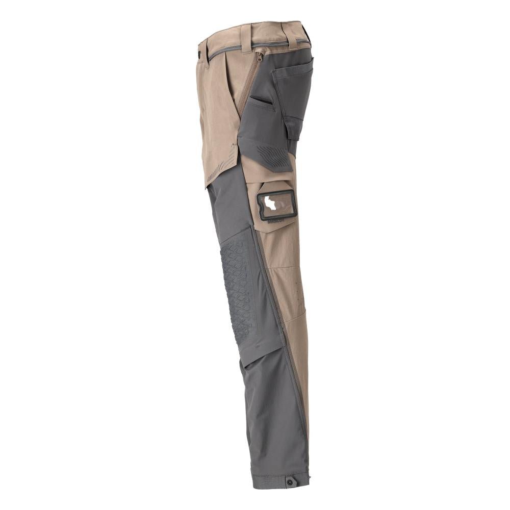 Pantalón con bolsillos en las rodillas, tejido elástico, pantalón claro, beige arena oscuro/gris antracita
