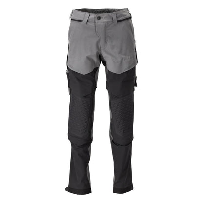 Trousers, knee pockets, stretch, light trousers, anthracite grey/black