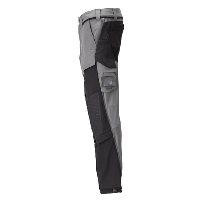 Trousers, knee pockets, stretch, light trousers, anthracite grey/black