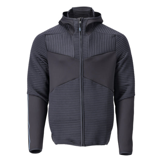 Fleece sweater, hood, zipper microfleece jacket, black-blue