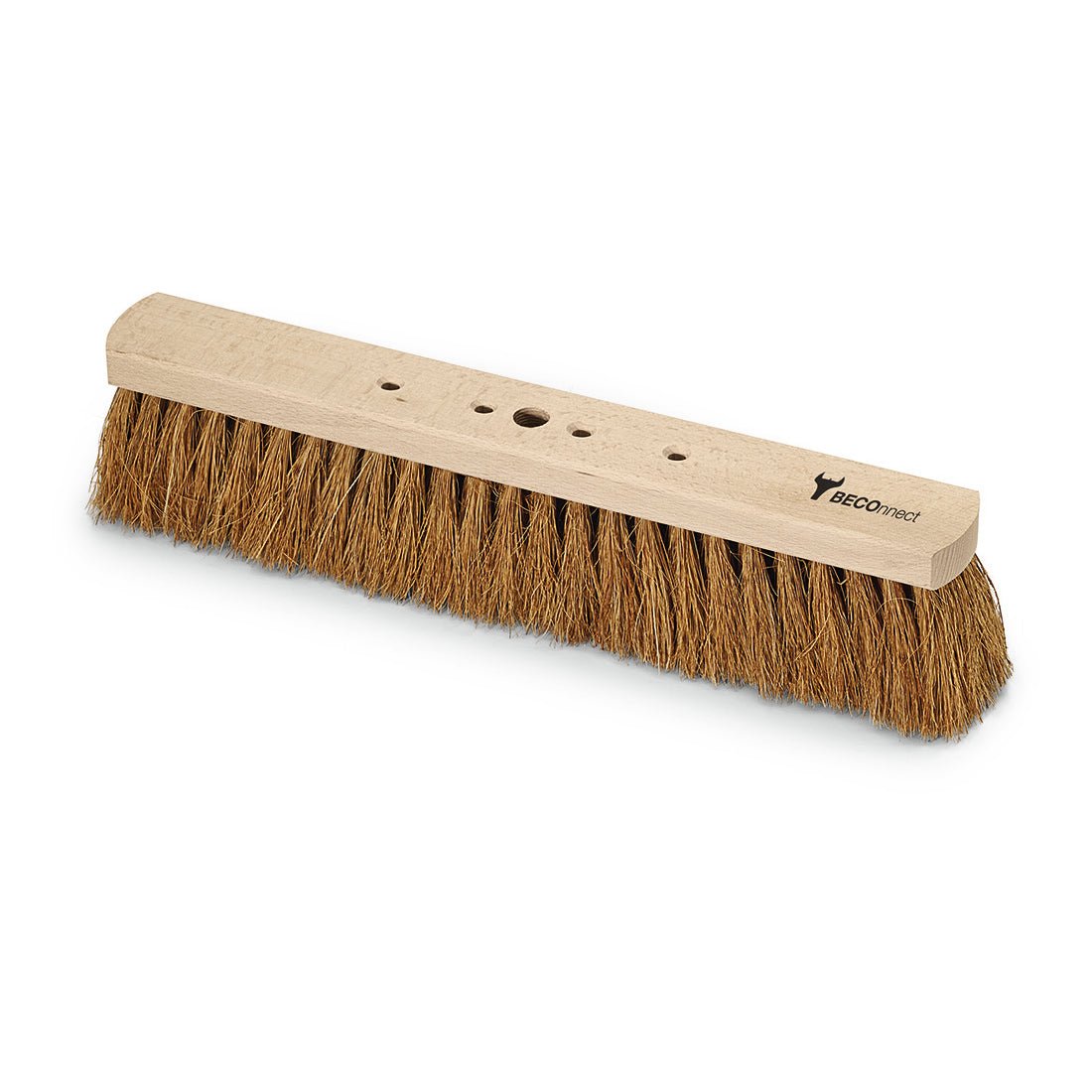 El cepillo de sala de coco natural BECOnnect de Nölle Profi Brush Bürsten- & Pinseltechnik e.K. cuenta con una cabeza ancha y rígida de fibras de coco, varios agujeros para el mango y un bloque de madera ligero, ideal para la limpieza ecológica.