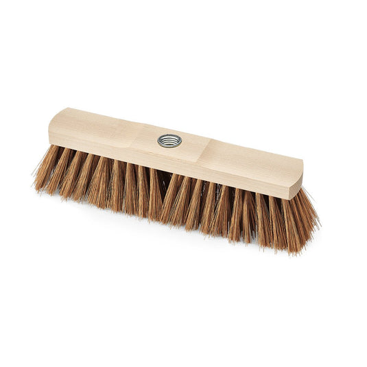 La escoba industrial Nölle Profi Brush de 30 cm, de fibra de poliéster y coco, con rosca para el mango, fabricada por Nölle Profi Brush Bürsten- & Pinseltechnik e.K., cuenta con cerdas rígidas de color marrón y un orificio roscado central para fijar el mango, tal y como se muestra en la imagen sobre fondo blanco.