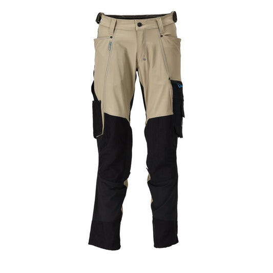 Trousers with knee pockets, stretch, light trousers, light khaki/black