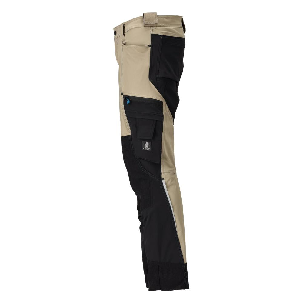 Trousers with knee pockets, stretch, light trousers, light khaki/black