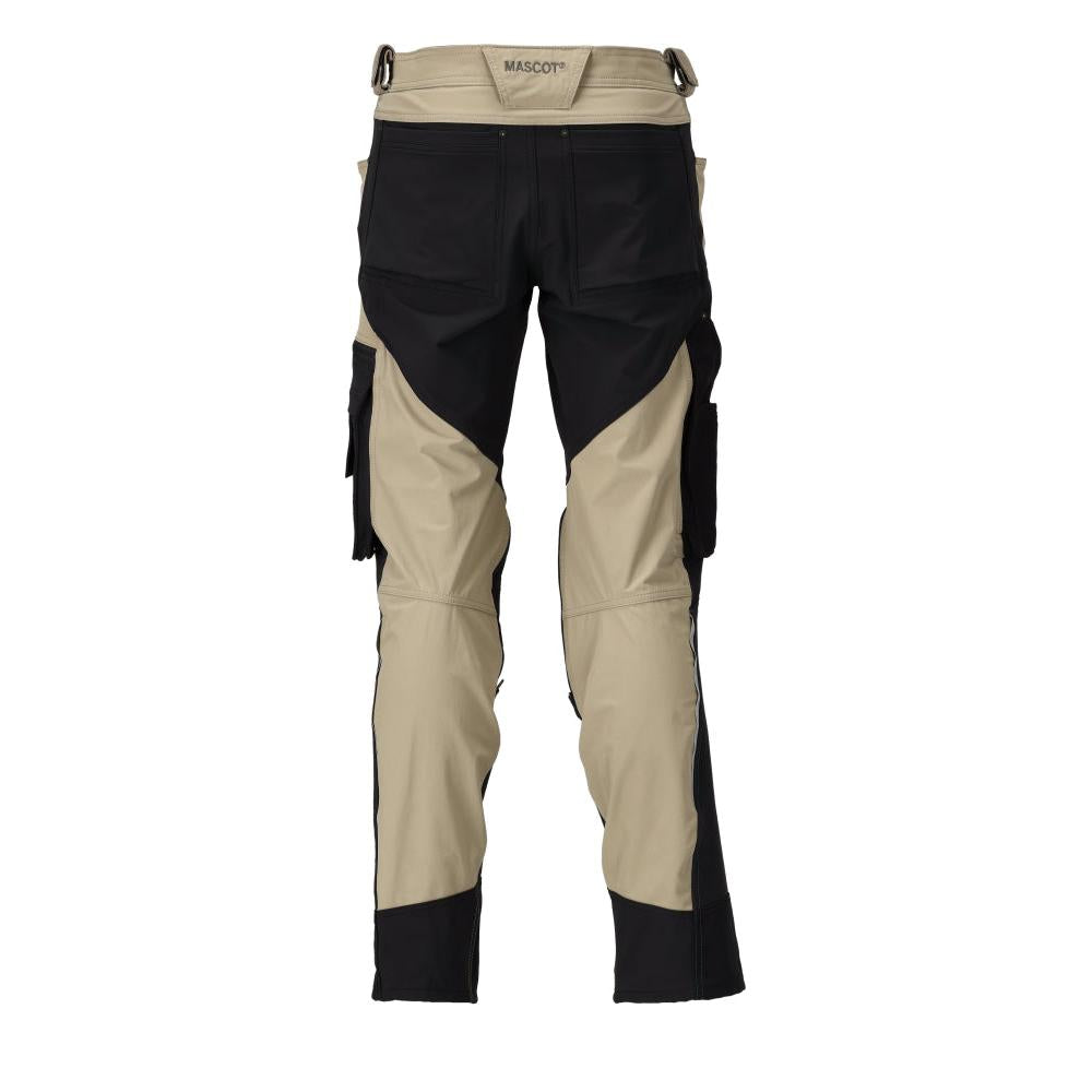 Trousers with knee pockets, stretch, light trousers, light khaki/black