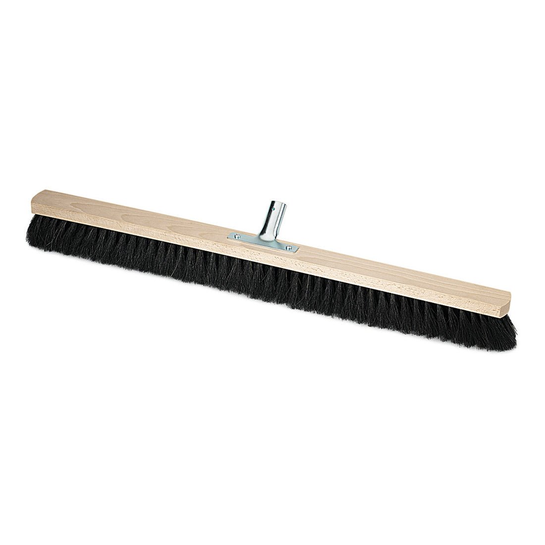 The Nölle Profi Brush hall broom natural hair with metal handle holder from Nölle Profi Brush Bürsten- & Pinseltechnik e.K. features black natural hair bristles, a wooden holder, and a metal handle holder - ideal for sweeping large areas.