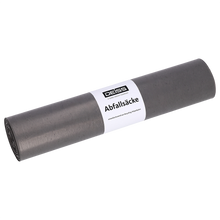 Eine graue Rolle der EMIL DEISS KG (GmbH + Co.) DEISS 24004 Müllsäcke, 500+200x1100 mm Typ 70, Rolle mit 25 Stück, ideal für die gewerbliche Abfallentsorgung.