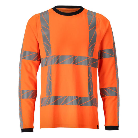 Camiseta de manga larga, camiseta de corte moderno, naranja de alta visibilidad