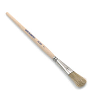 The Nölle Profi Brush Extra-Full Enamel Paintbrush from Nölle Profi Brush Bürsten- & Pinseltechnik e.K. features natural bristles, a metal ferrule, a light-colored wooden handle with blue lettering, and a slightly fanned paintbrush tip.