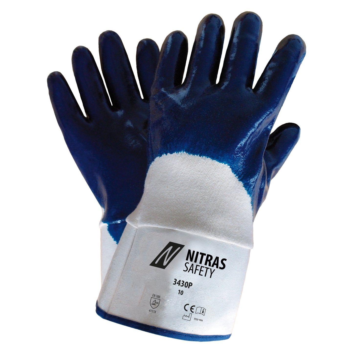 Guantes de nitrilo NITRAS, blanco / azul, jersey de algodón EN 388 | Paquete (12 pares)