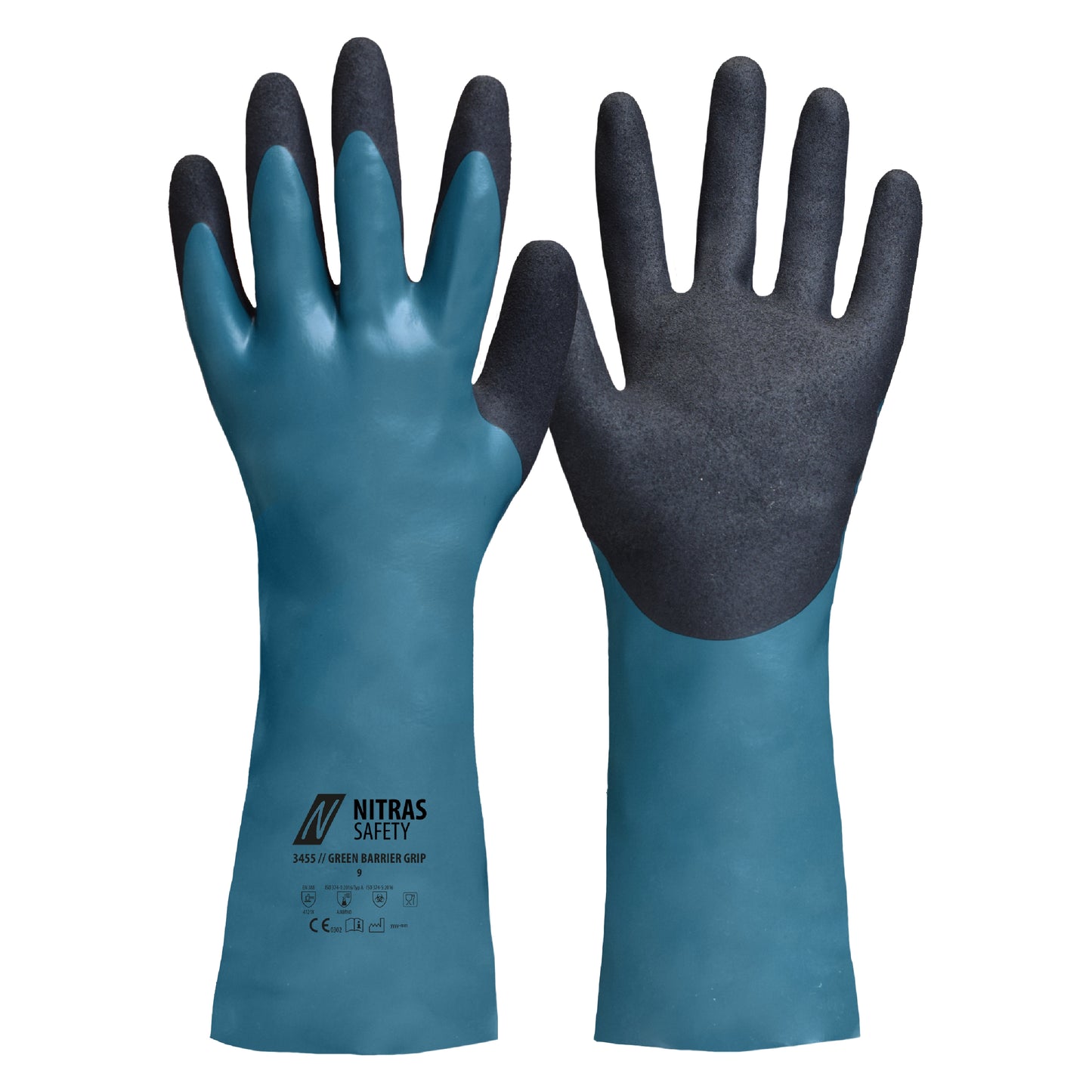 NITRAS GREEN BARRIER GRIP, guantes de protección química, petróleo / negro