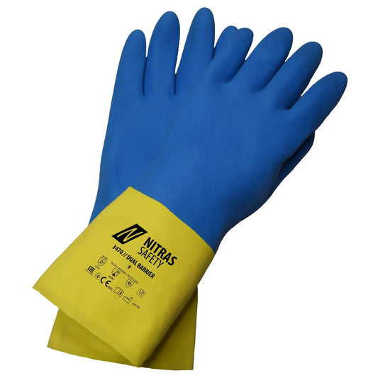 NITRAS DUAL BARRIER, chemical protection gloves, yellow / blue