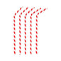 Five PAPSTAR paper straws red/white "Stripes", flexible, 22 cm (PAPSTAR GmbH) lie side by side on a white background, each eco-friendly straw is bent at the same angle at the top.
