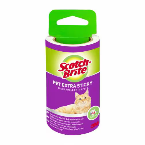 Rodillo para pelo de mascotas Scotch-Brite™ Pet Extra Sticky*, 48 hojas + 4 rodillos de repuesto para pelo de mascotas Scotch-Brite™ Pet Extra Sticky*, 48 hojas, 1/paquete | Paquete (1 pieza)