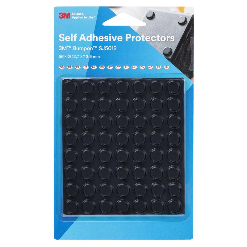 3M™ Bumpon™ SJ5012BL Elastic Bumper Mini Pack, Black, 56 pieces, 12.7 x 3.5 mm, Adhesive Natural Rubber R-30 | Pack (56 pieces)