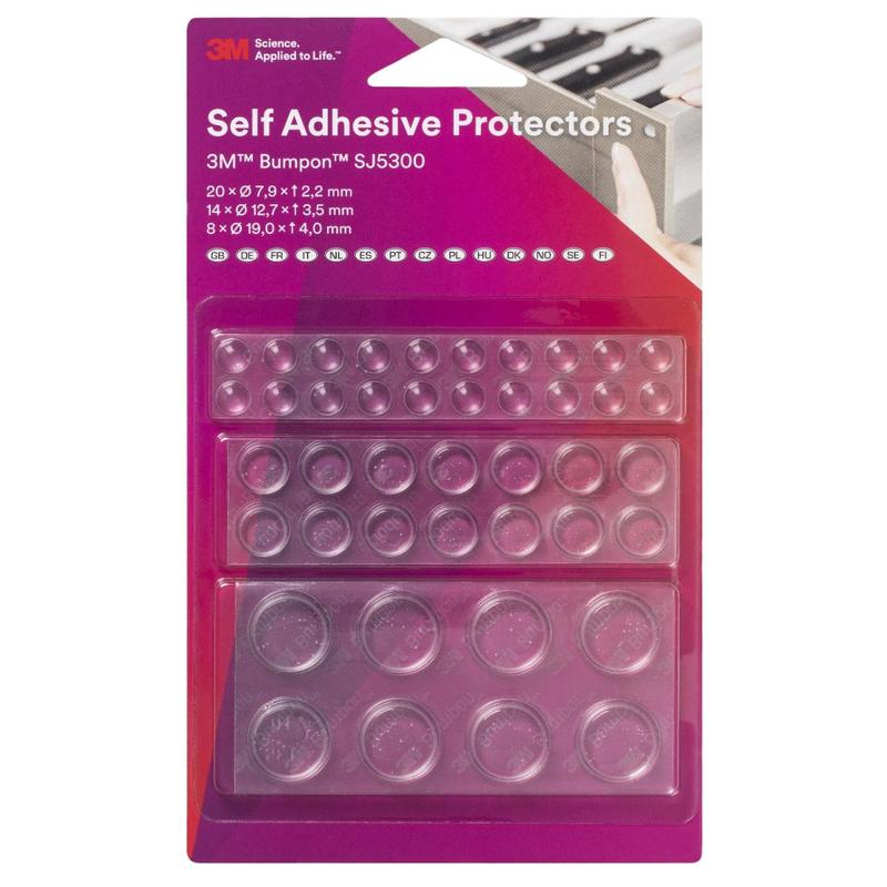 Mini paquete de amortiguadores elásticos 3M™ Bumpon™ SJ5300BL (20x SJ5302, 14x SJ5312, 8x SJ5344), transparente | Paquete (1 juego)