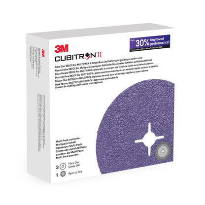 3M™ Cubitron™ II fiberskive 982CX Pro KIT, 36+, 115 mm, 3 skiver + bakplate | Pakke (1 sett)