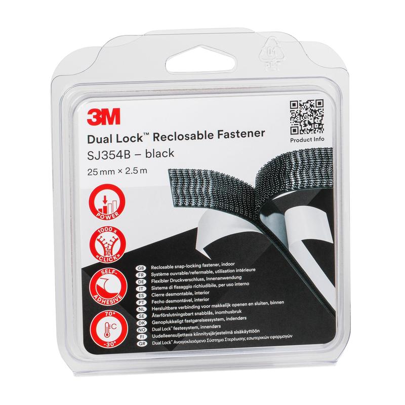 3M™ Dual Lock™ SJ3540 Cerradura de empuje Negro 25 mm