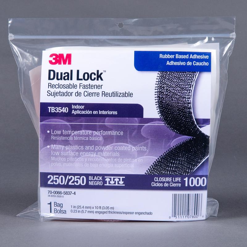 3M™ Dual Lock™ TB3540, svart, 25 mm x 3 m, 5,7 mm, 40 hoder/cm2, innendørs | Pose (1 stk)