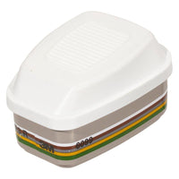 A compact plastic box with a white lid and colored stripes around the edge, shown closed against a light background.