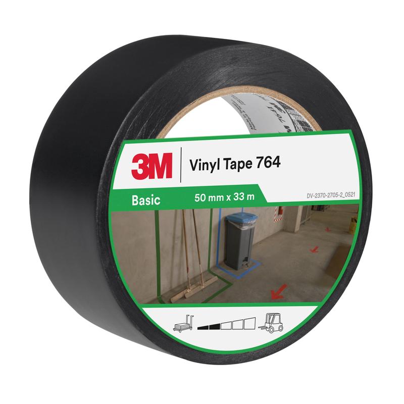3M™ PVC-tape 764 for generell bruk, svart, 50 mm x 33 m, 0,13 mm, individuelt pakket | Pakke (1 rull)