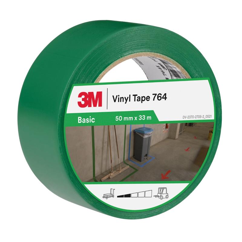 Cinta de PVC de uso general 3M™ 764, verde, 50 mm x 33 m, 0,13 mm, envuelta individualmente | Paquete (1 rollo)