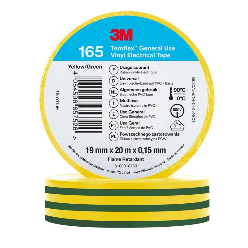 3M™ Temflex™ Vinyl elektrisk tape 165 - grønn/gul