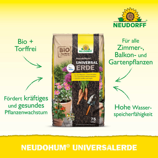 Eine Tüte mit Text, wie die Neudorff Shop NeudoHum UniversalErde Tüte, ist zur einfachen Identifizierung beschriftet.