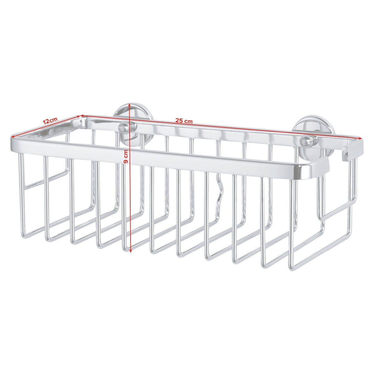 Cesta de ducha tesa ALUXX de un solo nivel, extra profunda, de aluminio, cromada, con solución adhesiva incluida – Dimensiones