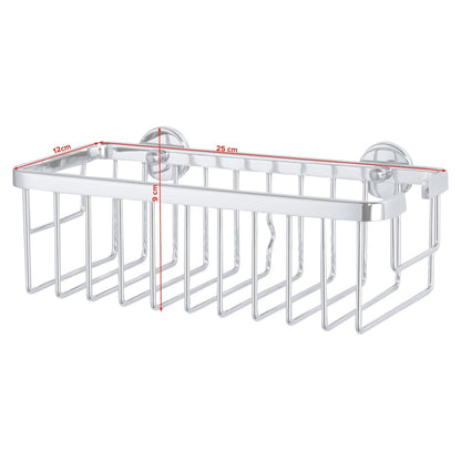 Cesta de ducha tesa ALUXX de un solo nivel, extra profunda, de aluminio, cromada, con solución adhesiva incluida – Dimensiones