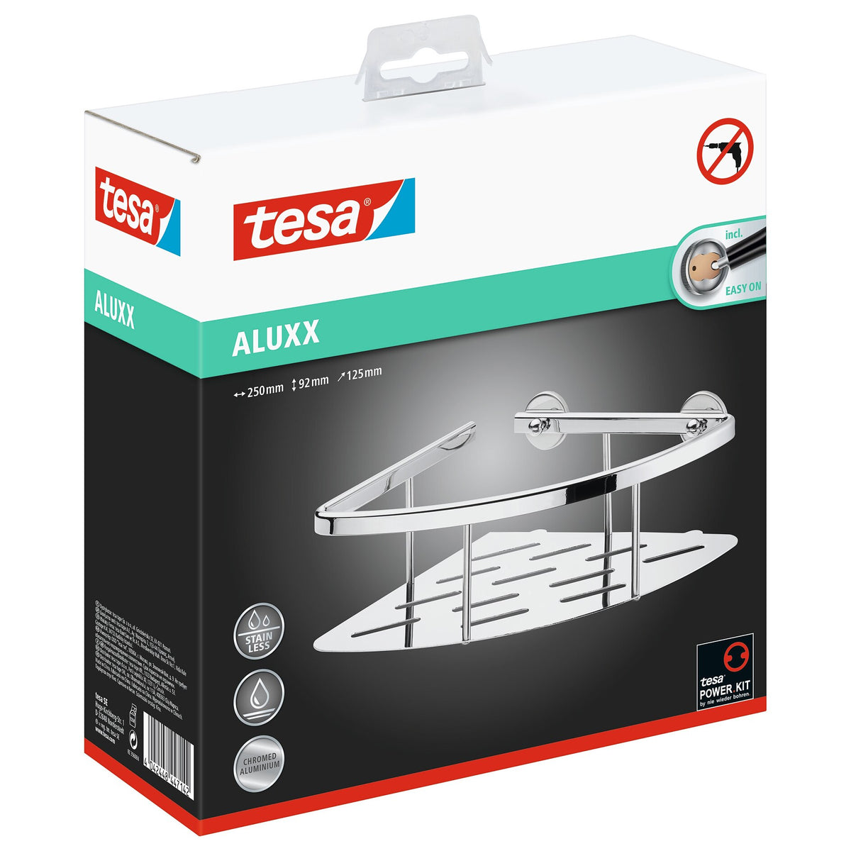 Estante de esquina para ducha tesa ALUXX, de un solo nivel, de aluminio, cromado, con fijación adhesiva