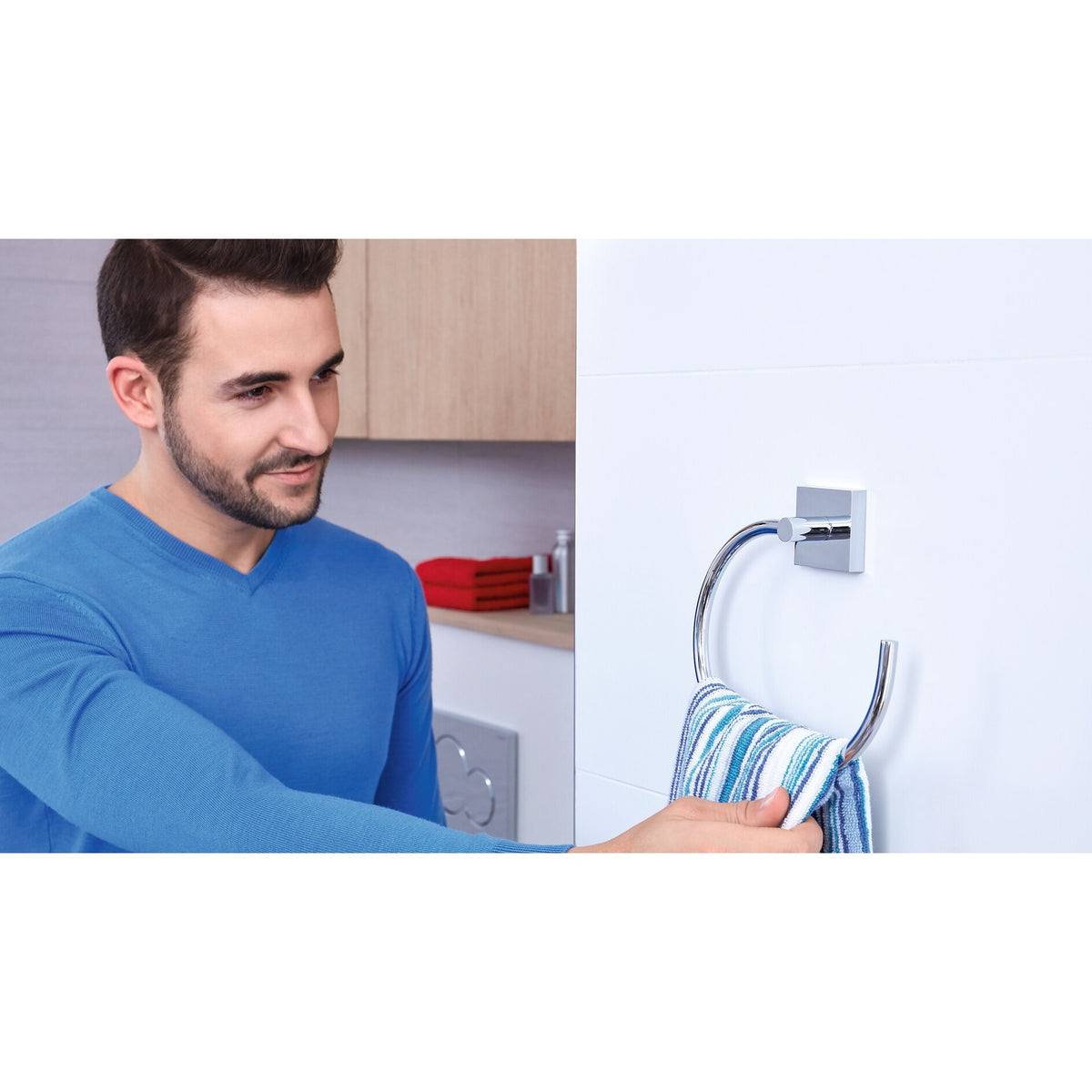 tesa Ekkro Towel Ring, Chrome-Plated, Includes Adhesive Solution – Instructions for Use