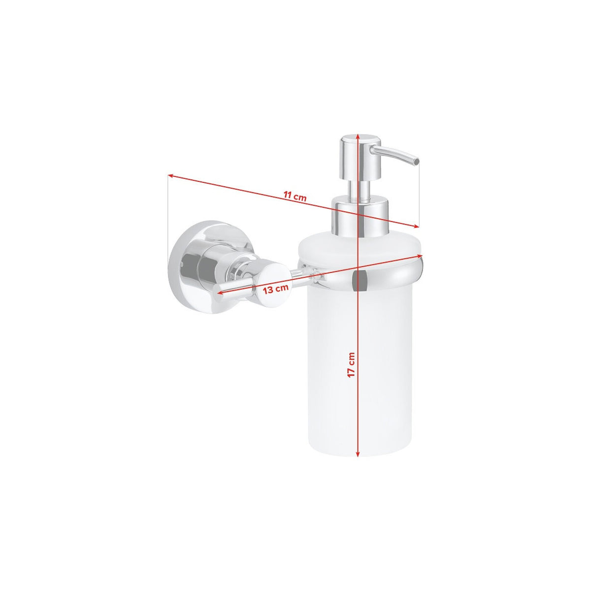 Dispensador de jabón de pared tesa Loxx, cromado, con solución adhesiva incluida – Dimensiones