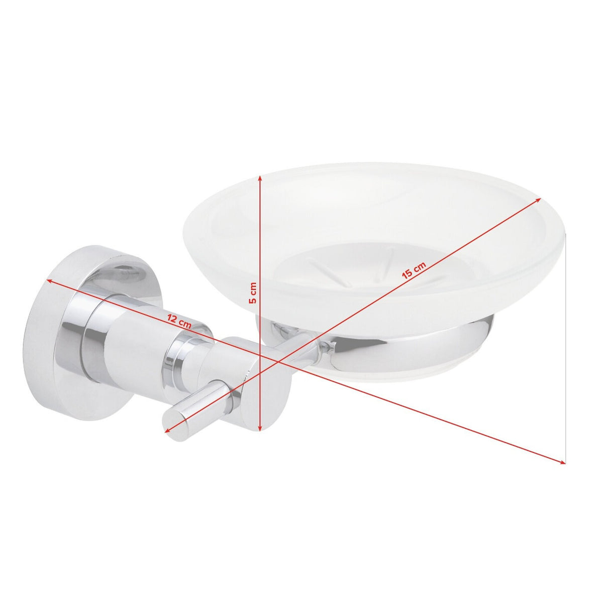 tesa Loxx Soap Dish (No Drilling Required), Chrome-Plated, Satin-Finish Glass – Dimensions