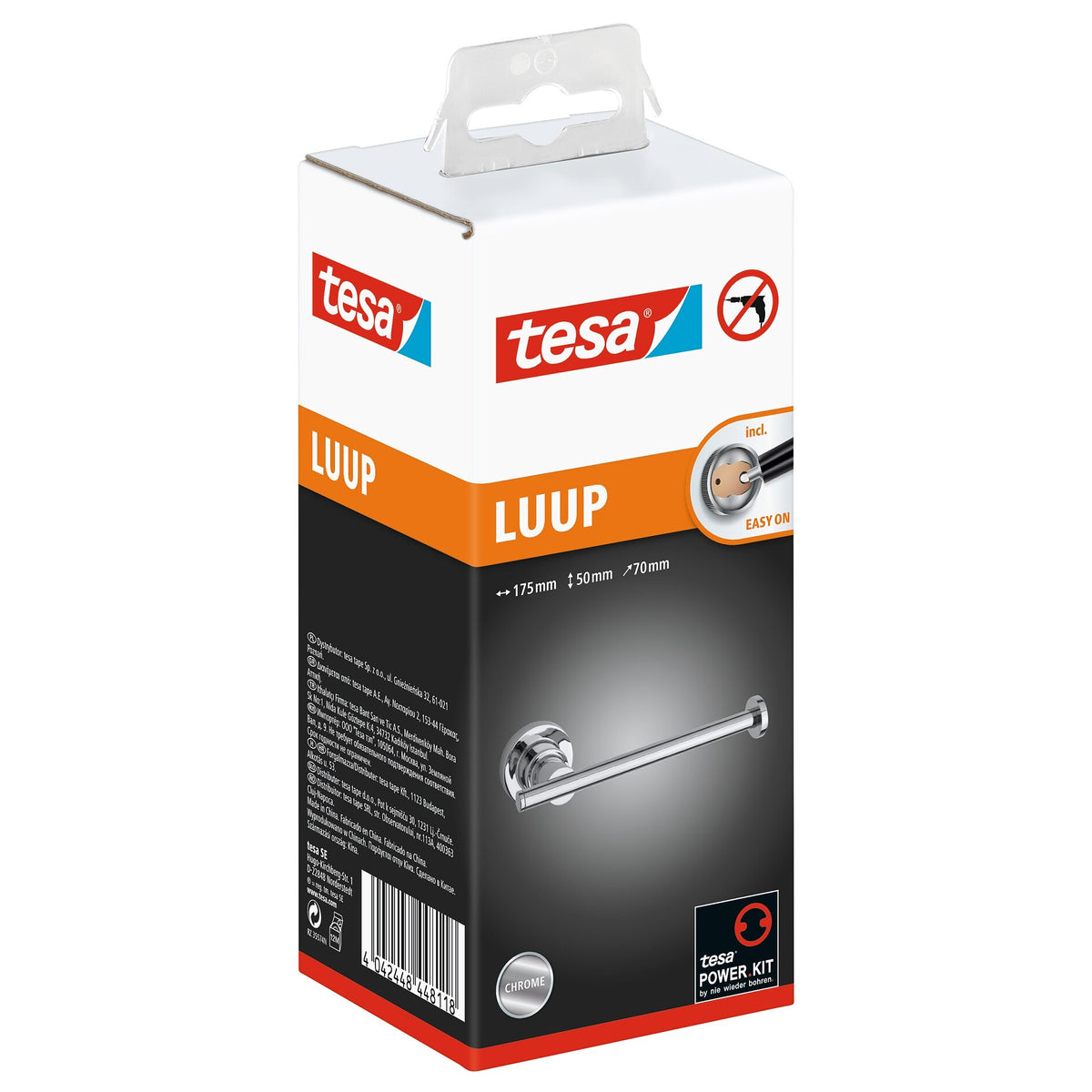 Soporte de recambio para rollos tesa Luup, cromado, con solución adhesiva incluida