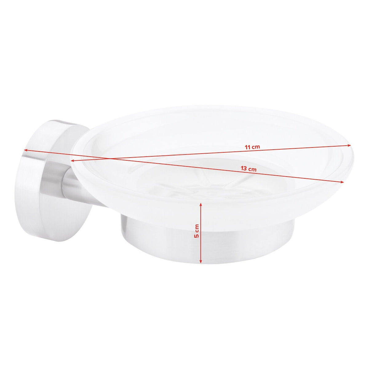 tesa MOON Wall-Mounted Soap Dish, Stainless Steel Look, Includes Adhesive Solution – Dimensions