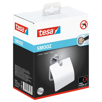 Portarrollos de papel higiénico tesa SMOOZ con tapa, con solución adhesiva incluida