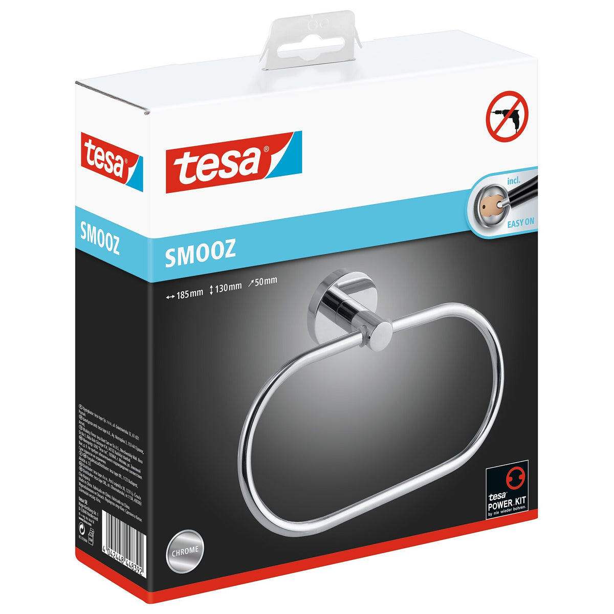 tesa SMOOZ Towel Ring, chrome-plated, includes adhesive solution