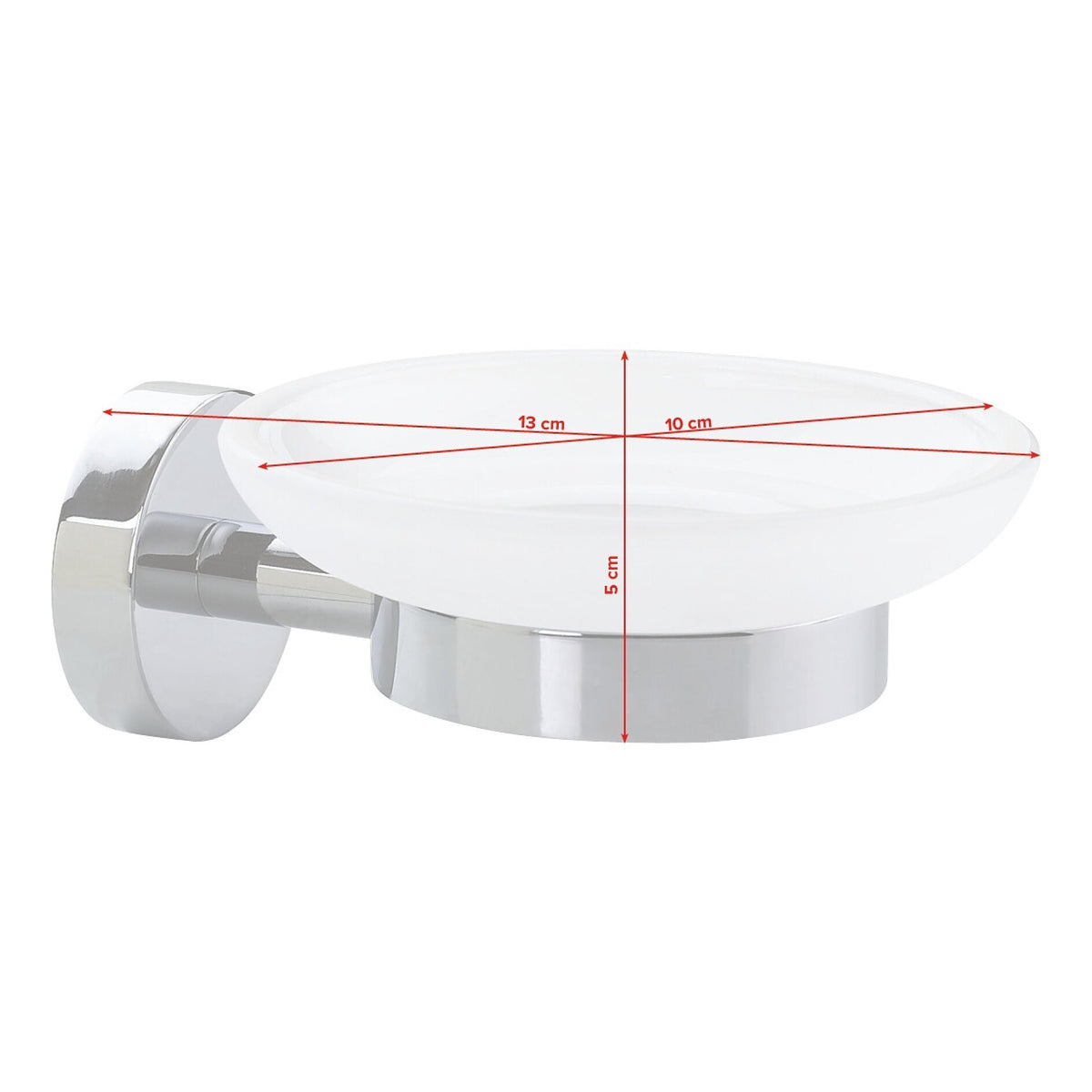 Portajabón tesa SMOOZ, cromado, cristal satinado, solución adhesiva – Dimensiones