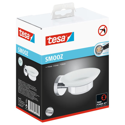Jabonera tesa SMOOZ, cromada, cristal satinado, solución adhesiva