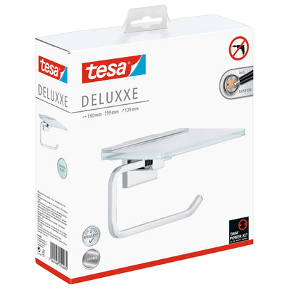 tesa DELUXXE Toilet Paper Holder with Shelf, Includes Adhesive Solution
