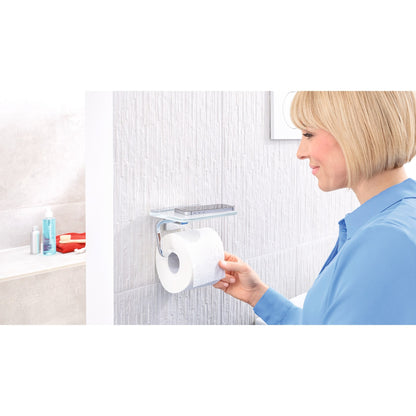 tesa DELUXXE Toilet Paper Holder with Shelf, Includes Adhesive Solution – Instructions for Use