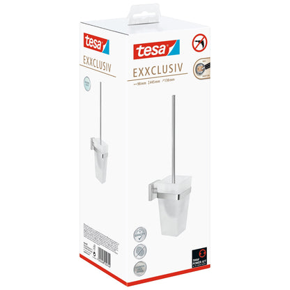 tesa EXXCLUSIV Toilet Brush Holder (No Drilling Required), Stainless Steel Finish