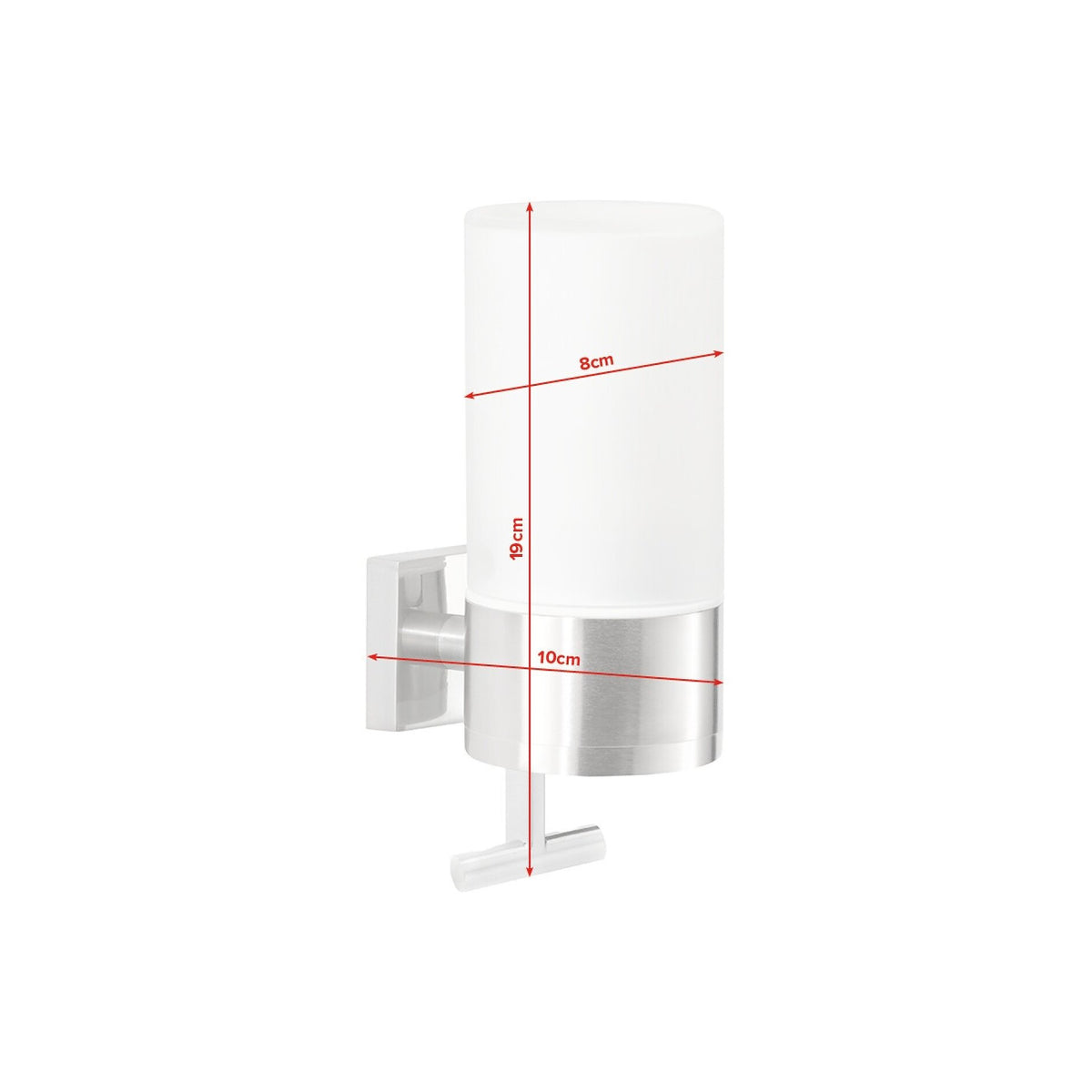 Dispensador de jabón tesa EXXCLUSIV, acabado en acero inoxidable, con solución adhesiva incluida – Dimensiones