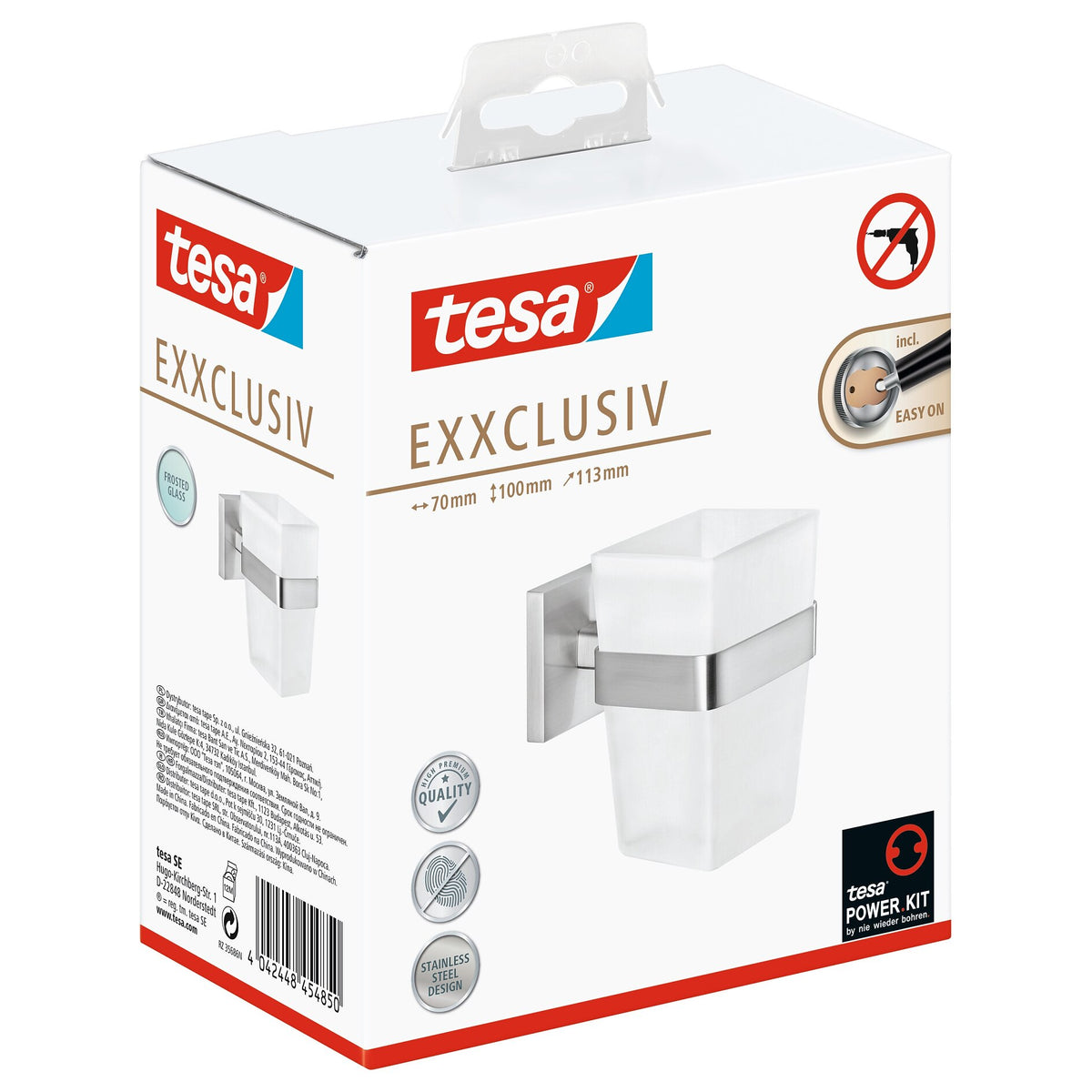 tesa EXXCLUSIV Toothbrush Holder, Elegant Design, Includes Adhesive Solution