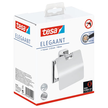 tesa ELEGAANT Toilet Paper Holder with Lid, Includes Adhesive Solution