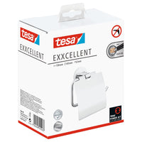 tesa Exxcellent Toilet Paper Holder with Lid, Metal, Chrome-Plated, Includes Adhesive Solution