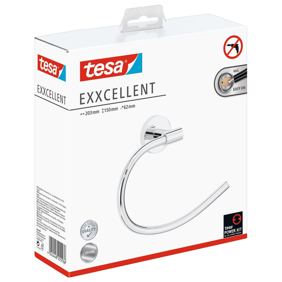 tesa Exxcellent Towel Ring, Metal, Chrome-Plated, Includes Adhesive Solution