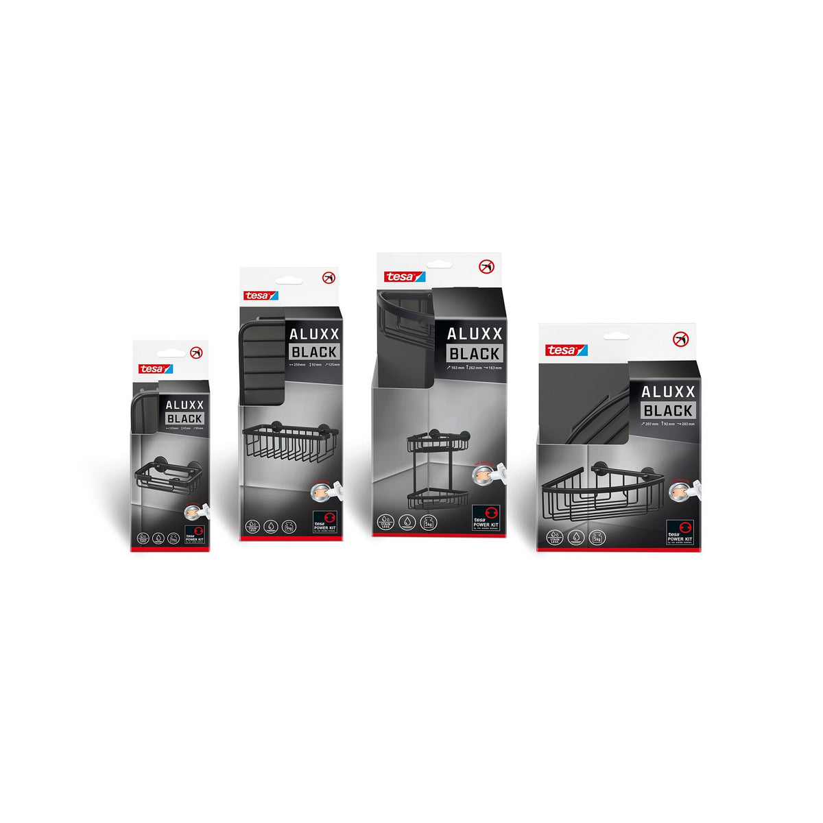Cesta de ducha tesa ALUXX BLACK, negro mate, para ducha y bañera – Gama de productos